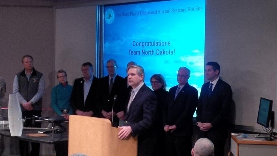 Grand Forks UAS Test Site-December 2013- Senator Hoeven joins the community to discuss the FAA's selection of Grand Forks to serve as a test site for integrating UAS into the national airspace.